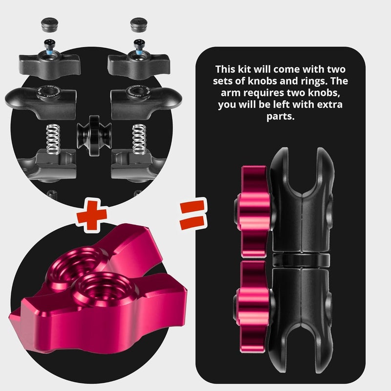 tackform 3.5" Long Metal 20mm Ball and Socket Arm DuraLock 20 Series | Dual 20mm Sockets with Optional Anti-Theft Knobs | Black with Pink Billet Accent Kit - Image 1